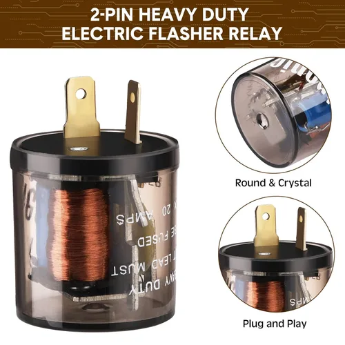 Miniatura 3 de Reginary 4 unids 12V 2 Pin Electrónico LED Flasher Relé LED Luz de señal de giro de dos clavijas redonda resistente 20 amperios Compatible Automóvil