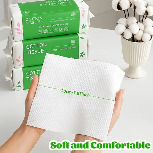 Miniatura 4 de Toallas faciales desechables, 100 unidades, toallas faciales biodegradables para piel sensible, paño facial ultra suave y grueso, toallitas secas