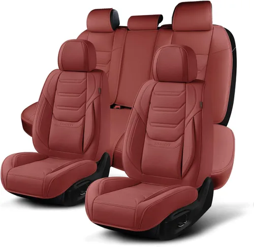 Miniatura 23 de TIEHESYT Fundas de asiento delantero de automóvil color rosa, par de fundas de cuero transpirable para asientos delanteros y reposacabezas, funda