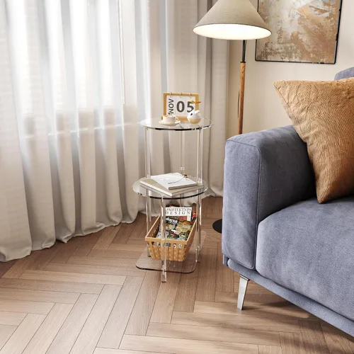 Miniatura 7 de Eglaf - Mesa auxiliar redonda de acrílico, mesa auxiliar de 3 niveles, mesita de noche Clear Nightstand Small Accent Entryway Table, for Living