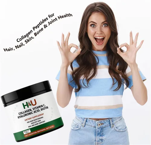 Miniatura 5 de H4U Polvo de péptidos de colágeno Plus con vitamina C y ácido hialurónico y biotina con mezcla de belleza; para hidratación de la piel; cabello