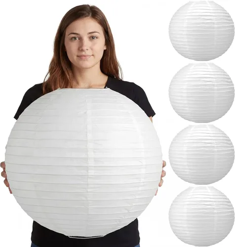 Glooglitter 5 linternas grandes de papel blanco de 18 pulgadas, lámpara de papel redonda de luna china, lámparas japonesas gigantes colgantes para