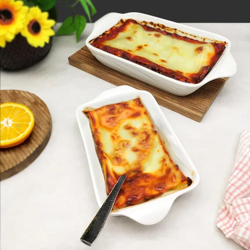 Miniatura 5 de Plato para hornear de 8 x 5 pulgadas, bandeja para lasaña, bandeja rectangular para hornear de 18 onzas, plato de cerámica con asas (9.8 pulgadas)