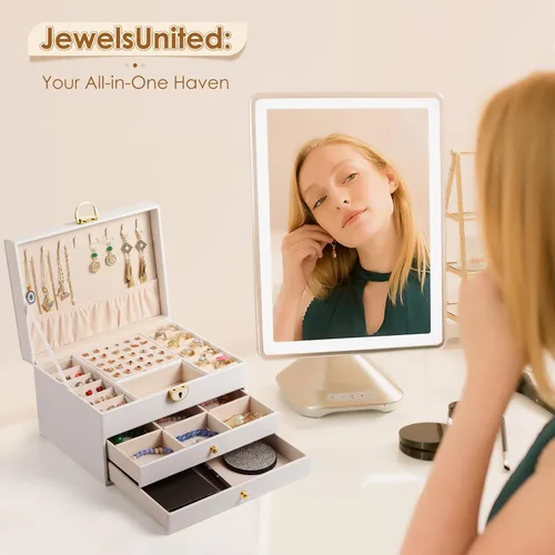 Miniatura 2 de Joyero de 3 capas, organizador de joyas con cajón organizador de joyas, grandes cajas de joyería y organizador con organizador de aretes