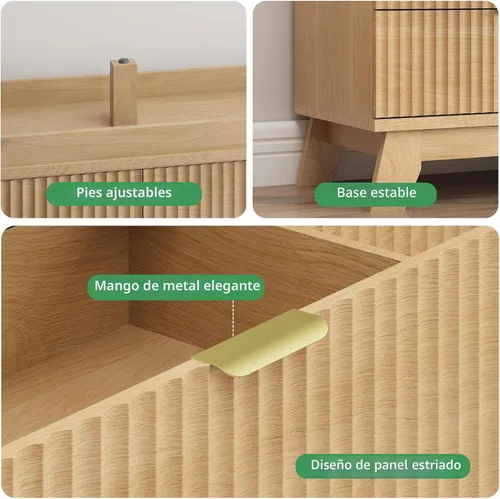 Miniatura 6 de Xixini - Cómoda moderna de madera acanalada para dormitorio, sala estar, pasillo o armario, para organizar y almacenar ropa o soporte de TV, 6 Roble