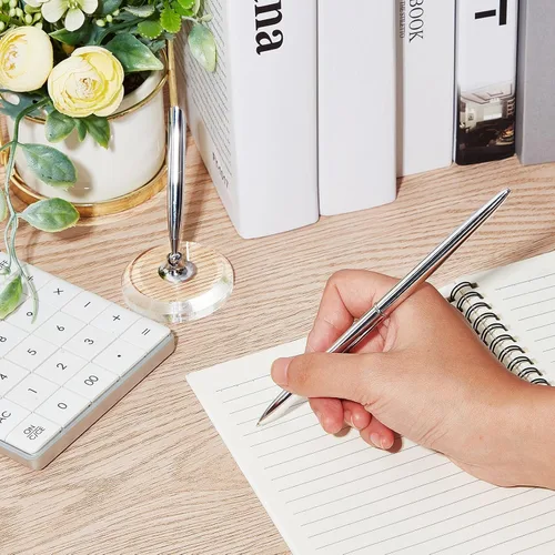 Miniatura 4 de Chinco 2 juegos de bolígrafos plateados para libro de visitas, incluyendo 2 bolígrafos de metal para registro de invitados, tinta negra y 2 soportes