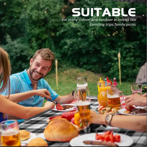 Miniatura 6 de bealy Funda para mesa de picnic con fundas para banco, juego de 3 piezas de mantel de vinilo impermeable a cuadros de 6 pies con borde elástico