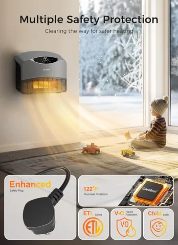 Miniatura 5 de GiveBest Calentador de pared inteligente para uso en interiores, calentador eléctrico de 1500 W, funciona con Alexa, termostato ajustable, control
