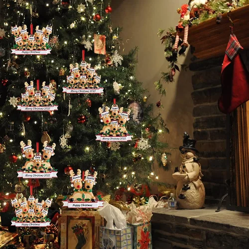 Miniatura 7 de Adorno personalizado de ciervo para árbol de Navidad, familia de 2,3,4,5,6,7,8 nombres, lindo reno de Papá Noel, decoración de Navidad 2025, regalo