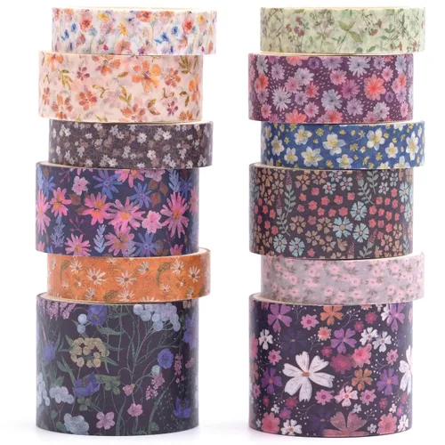 Miniatura 13 de 12 rollos de cinta washi con flores, juego de cinta adhesiva artística floral, cinta decorativa de jardín en flor para manualidades, niños, álbumes