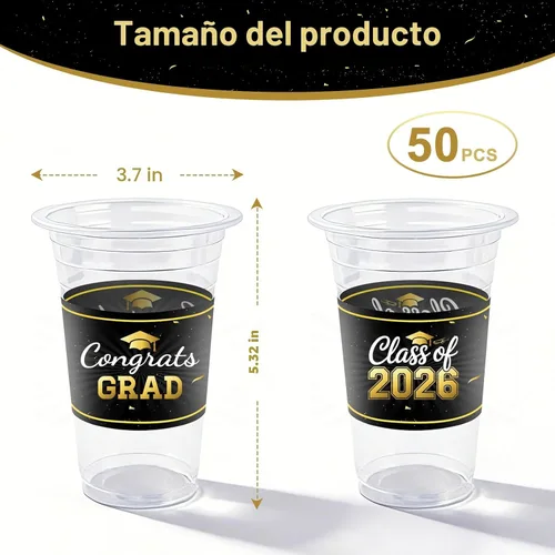 Miniatura 2 de HongyiTime Paquete de 50 vasos de graduación de 16 onzas, juego de vajilla desechable para graduados de clase 2026, suministros y recuerdos