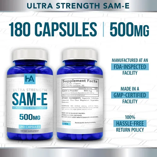 Miniatura 5 de Suplemento SAM E de alta resistencia de 500 mg S-adenosil metionina mismo suplemento para articulaciones óseas y apoyo del estado de ánimo