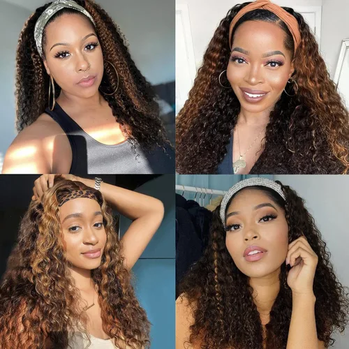 Miniatura 6 de Youngirl Peluca con Diadema de Ondas Profundas Ombré de Cabello Humano #4/27 Pelucas con Diadema Rizadas para Mujeres Negras Cabello Humano Sin