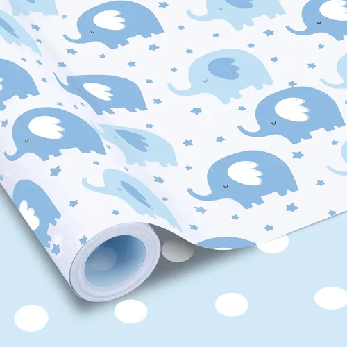 Miniatura 16 de woric Papel de regalo reversible de cumpleaños para niños y niñas, 17 pulgadas x 36 pies, papel de regalo con letras de feliz cumpleaños para azul
