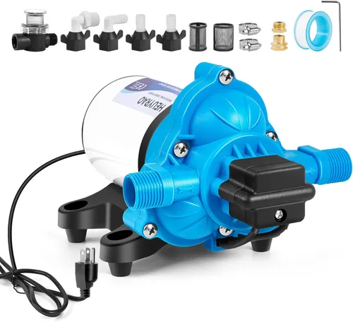 Miniatura 9 de Heuyrao Bomba de agua para caravana de 12 V CC, silenciosa, 4.0 GPM 45 PSI, diafragma autocebante de 3 cámaras, bomba de presión de agua dulce