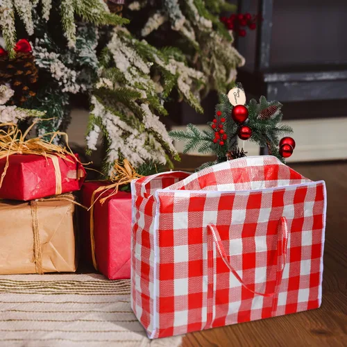 Miniatura 7 de 12 bolsas de almacenamiento extra grandes de 27 x 20 pulgadas, caja de almacenamiento a cuadros de gran tamaño, contenedores resistentes para Rojo