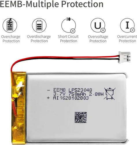 Miniatura 5 de EEMB Batería de polímero de litio 3.7V 750mAh 523048 Lipo Batería recargable con conector JST de cable para altavoz y dispositivo inalámbrico