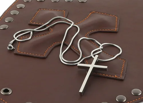Miniatura 5 de HZMAN Collar de acero inoxidable con colgante de cruz de Filipenses 413 con versículo bíblico