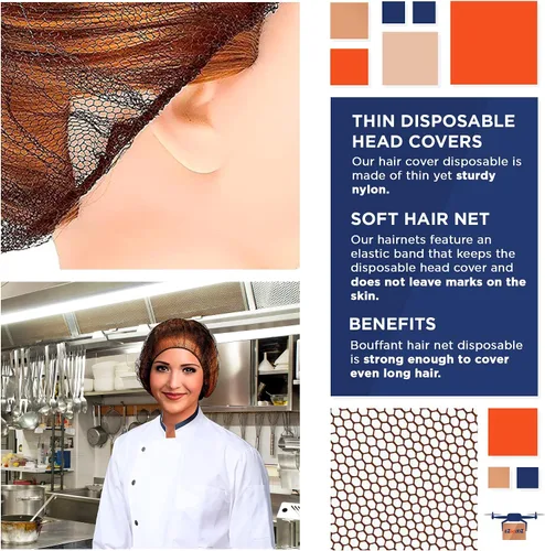Miniatura 3 de EZGOODZ Redes desechables para el cabello para trabajadores del servicio de alimentos, nailon marrón de 28 pulgadas, banda elástica, unisex, paquete