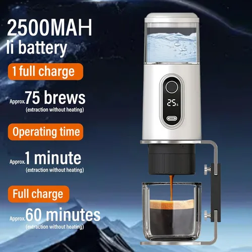 Miniatura 2 de Zunate Cafetera portátil, cafetera de viaje compatible con café molido y cápsulas para viajes, camping, senderismo, pesca, picnic y trabajo (blanco)