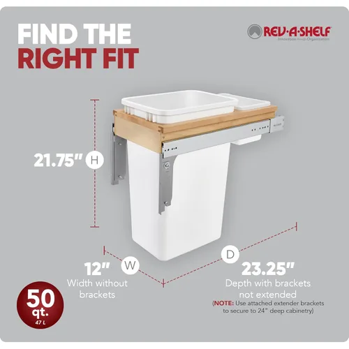 Miniatura 3 de Rev-A-Shelf Botes de basura de cocina de 50 cuartos de galón de montaje superior para gabinete de altura completa, toboganes de extensión completa
