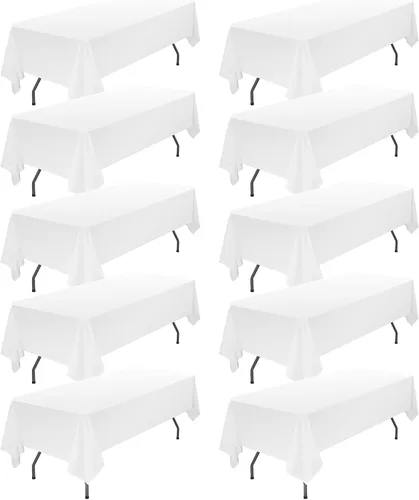 Miniatura 14 de YMHPRIDE Paquete de 10 manteles negros de tela de poliéster de 60 x 102 pulgadas para mesas rectangulares de 6 pies, resistentes a las arrugas