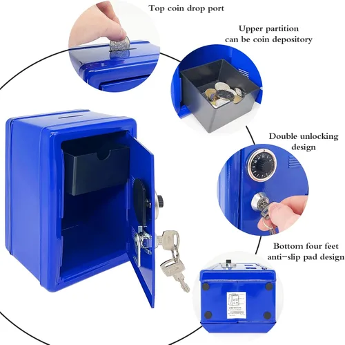 Miniatura 3 de Alcancía segura para niños, caja fuerte de metal con llave, caja de ahorro de dinero para niños y niñas, los mejores bancos de regalo