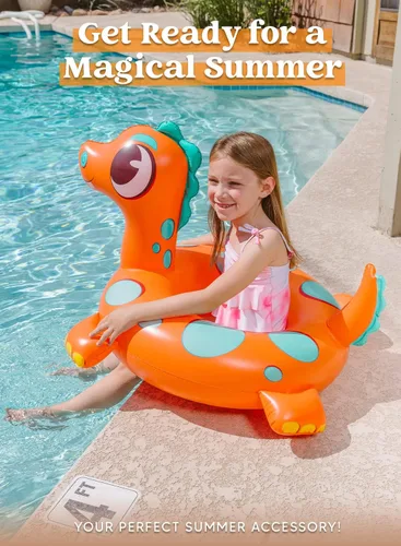 Miniatura 3 de SLOOSH Paquete de 3 flotadores inflables para piscina, dinosaurio, tortuga marina y delfín, anillos de natación para niños pequeños, piscina playa