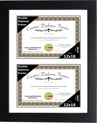Miniatura 67 de Creative Picture Frames Marco de diploma doble clásico negro de 6 x 8 pulgadas con vidrio negro y colgador de pared instalado