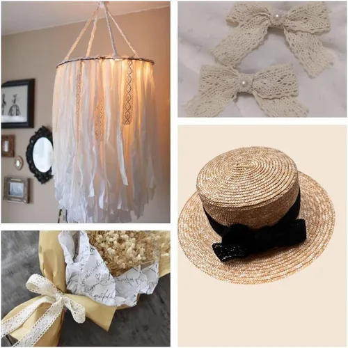 Miniatura 5 de Cinta de encaje beige de 12 yardas, ribete de encaje de algodón para costura y ganchillo para manualidades, envoltura de paquetes de regalo