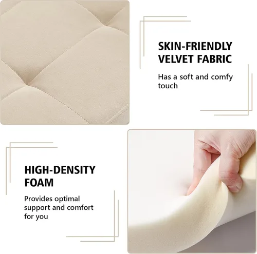Miniatura 5 de NIOIIKIT Banco otomano tapizado de terciopelo de 51.5 pies con parte superior abatible, banco largo para dormitorio o sala de estar (beige)