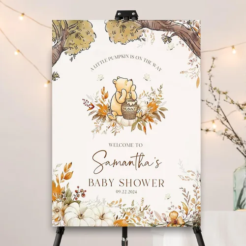 Miniatura 29 de Letrero personalizado para baby shower de oso Pooh, diseño clásico de vegetación personalizada, letrero de bienvenida para patio de baby shower
