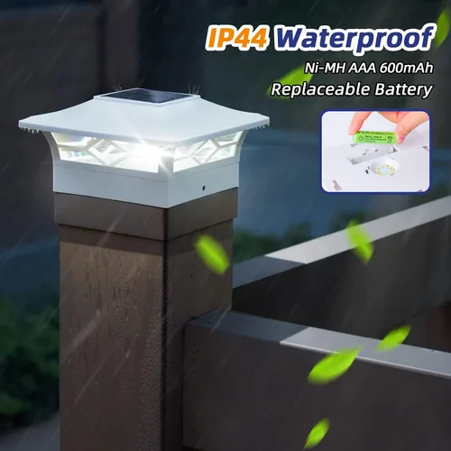 Miniatura 6 de APONUO - Luces solares para punta de poste, paquete de 6, 2 modos, luces solares para postes de valla, IP65 impermeables, encendido/apagado