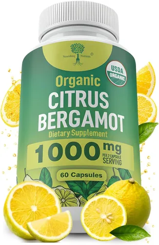 Suplemento orgánico de bergamota cítrica – Solo USDA, cardiólogo formulado con más de 200 estudios científicos – 1000 mg – Extracto patentado,