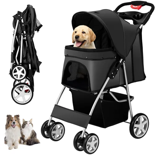 Unisakey Cochecito para mascotas de 4 ruedas para perros pequeños y medianos y gatos, 10 a 33 libras, cochecito plegable para perros y gatos con