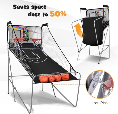 Miniatura 7 de Goplus Juego de Arcade de Baloncesto Plegable de Doble Tiro, Juego de Aro de Baloncesto con Puntuación Electrónica, 8 Modos de Juego, 4 Pelotas