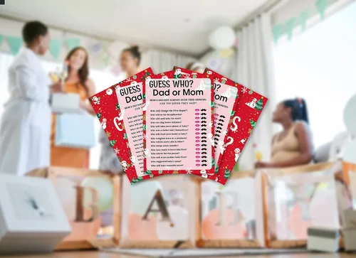 Miniatura 6 de Tarjetas de juego para baby shower, juego de Find Who Dad or Mom, juegos de fiesta de Navidad, juego de 30 (Chris007)