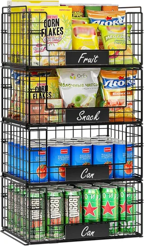 Miniatura 9 de JKsmart Cesta apilable de alambre de 8 niveles, organizador de latas para despensa de cocina, estantes de almacenamiento de metal XXL con divisores