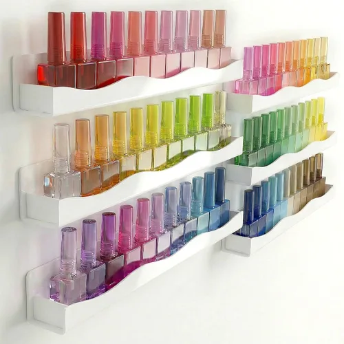 Miniatura 10 de YMVV Estante de esmalte de uñas de 15 pulgadas, estante montado en la pared, paquete de 6 organizadores de esmalte de uñas acrílico transparente