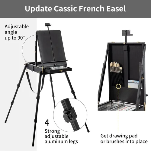 Miniatura 2 de Falling in Art Caballete Francés de 4 Patas - Caballete de Estudio Plein Air Portátil con Cajón de Almacenamiento Más Grande, Caja de Bocetos