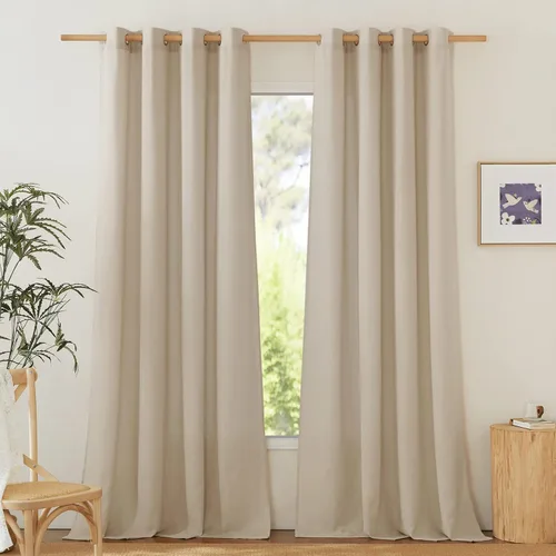 Miniatura 142 de NICETOWN Cortinas de lino natural con textura de lino para dormitorio, mezcla de lino rústica con ojales en la parte superior, semitransparentes