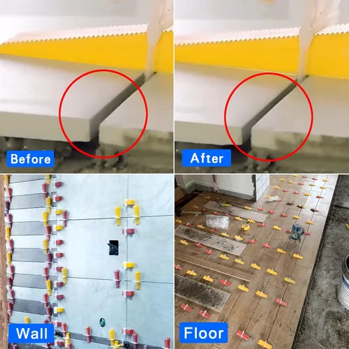 Miniatura 6 de Clips para sistema de nivelación de azulejos de 1/8 pulgadas, 2000 piezas de clips espaciadores de azulejos y 300 cuñas amarillas reutilizables