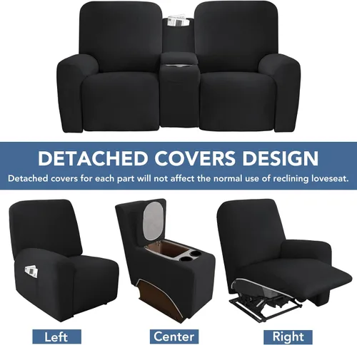 Miniatura 4 de Easy-Going - Funda elástica para sofá reclinable biplaza con consola central, cubierta suave de vellón ajustada, 2 asientos, con soporte y Negro