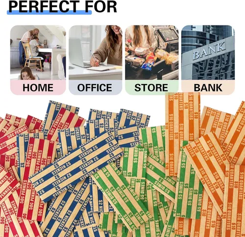 Miniatura 5 de ESSENTIAL 100 piezas surtidas de envoltorios planos de monedas, envoltorios de rollos de monedas para cuartos, diez centavos, cinco centavos y un