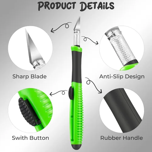 Miniatura 2 de Cuchillo Exacto, 1 cuchillo de manualidades con 10 cuchillas de acero de alto carbono, cuchillos afilados para manualidades, precisión, exacción