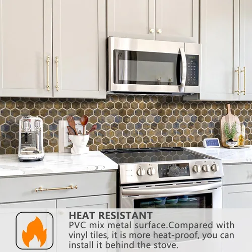 Miniatura 3 de STICKGOO Azulejo Hexagonal de Pelar y Pegar para Salpicadero, Salpicadero Adhesivo para Cocina y Baño, Aspecto de Pizarra Oxidada PVC Mezclado Metal