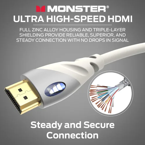 Miniatura 5 de Monster Cable HDMI 4k Ultra HD con Ethernet, resistente a la corrosión, contactos de oro rosa de 24 k y conexión V-Grip, cable HDMI para PS3