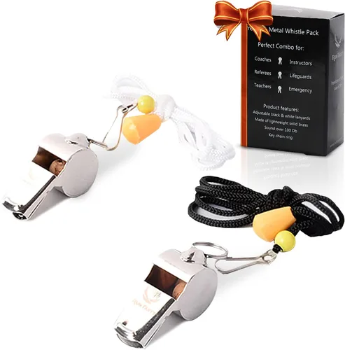 Miniatura 2 de RunTasty - pack de 2 silbatos de metal con cordón ajustable y extraíble. Ideal para profesores, entrenadores de fútbol/baloncesto, deportes