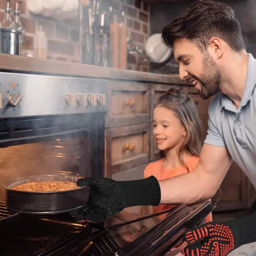 Miniatura 5 de Guantes BBQ Premium, guantes de horno resistentes a 1472 °F de calor extremo, guantes de parrilla con agarraderas de horno resistentes al fuego
