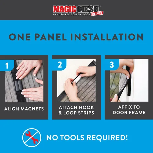 Miniatura 6 de Magic Mesh Deluxe, Negro Puerta mosquitera magnética, resistente, cierre magnético, red para puerta, pantalla para patio, pantalla para puerta